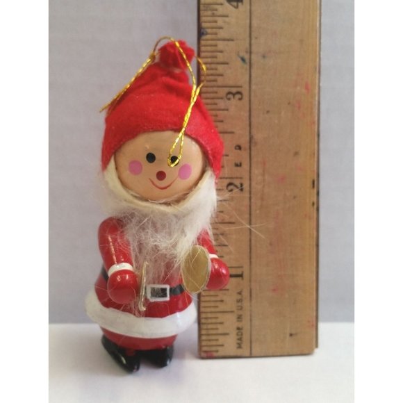 Santa Elf Holding Cymbals Vintage Wood Christmas Tree Ornament Decor 3.5" Tall - Picture 4 of 10